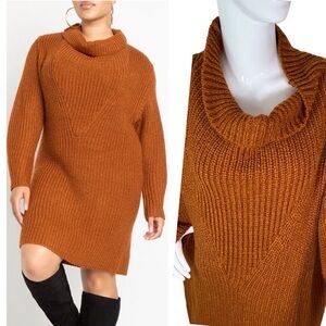 ELOQUII 22/24 Sweater Dress Rich Camel Brown Funnel Cowl Neck Plus